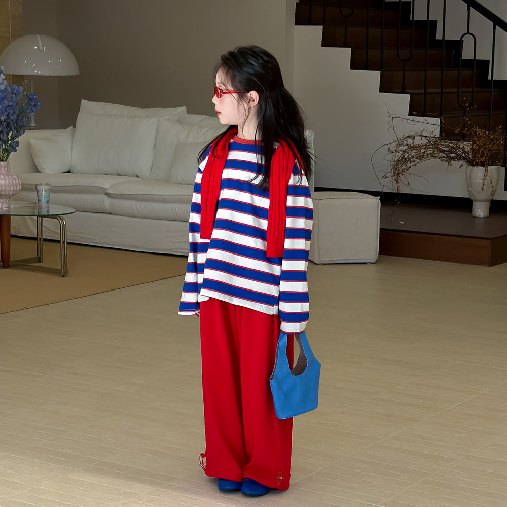 【100-160cm】韓版後背字母條紋T