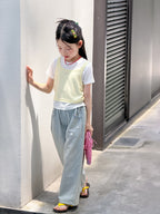 【100-170cm】萊賽爾撞色疊穿假兩件Ｔ