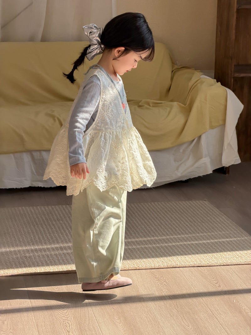 【90-140cm】韓版蕾絲網紗背心針織打底衫背心裙罩衫