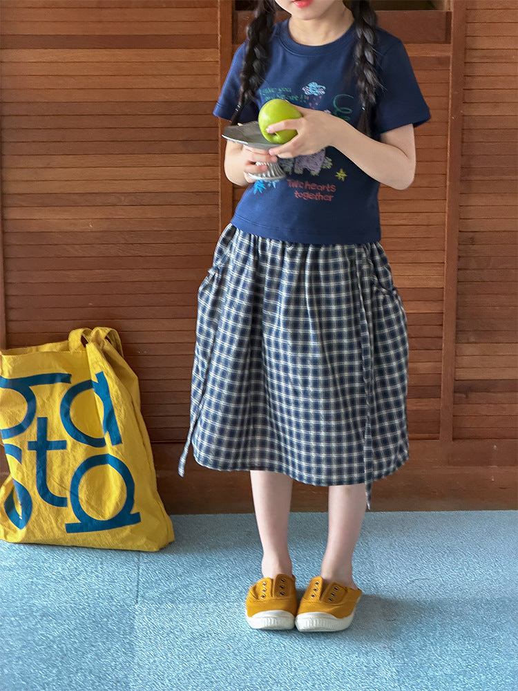 【100-170cm】學院風復古格子半身裙