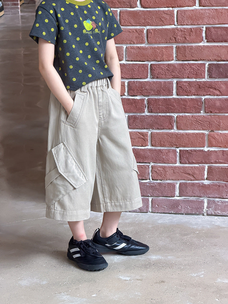 【100-170cm】立體口袋日系工裝七分褲