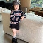 【90-140cm】條紋T | 黑色短褲