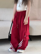 【100-150cm】美式織帶拼接設計嘻哈街舞闊腿褲