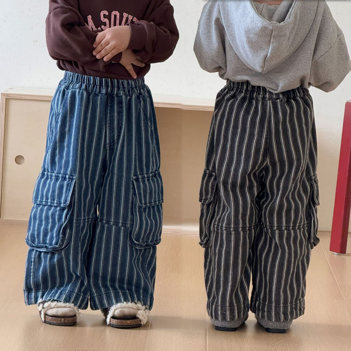 【80-150cm】條紋工裝牛仔褲