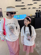 【100-160cm】【親子裝】假兩件蕾絲長袖防曬T