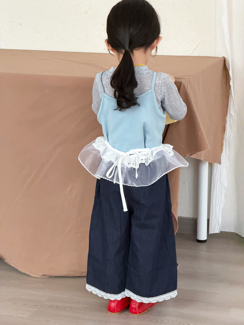 【90-140cm】韓版打底衫吊帶套裝