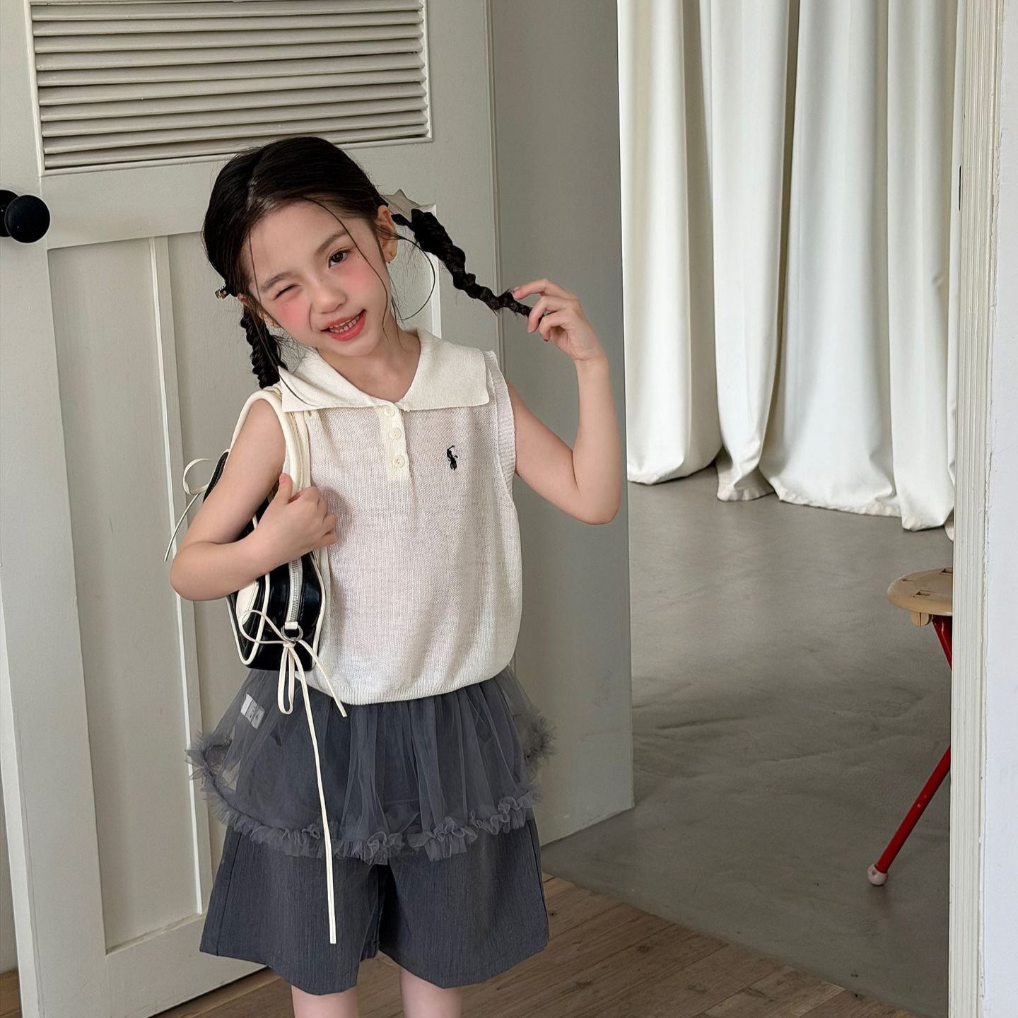 【100-160cm】韓版純色polo背心