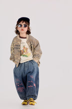 【90-150cm】迷彩條紋字母針織棒球外套