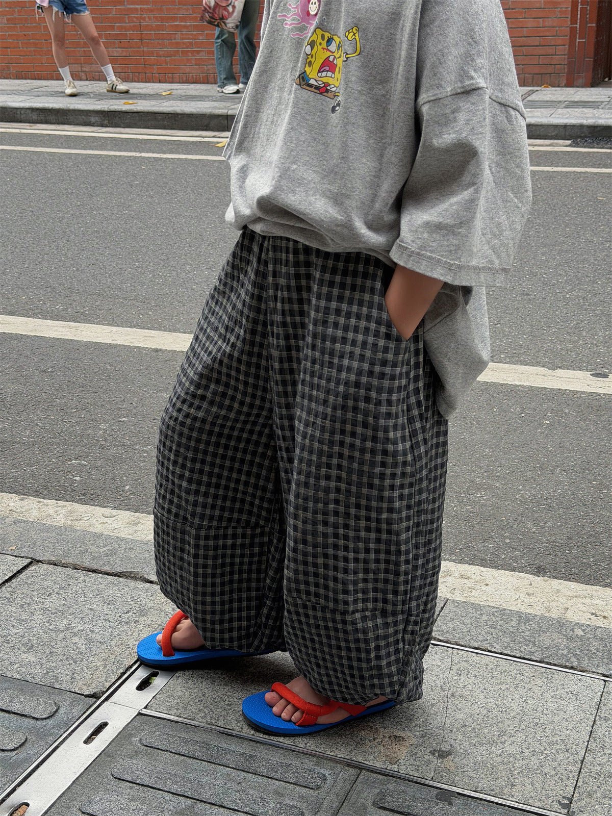 【100-160cm】韓版格紋燈籠褲