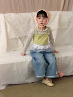 【90-140cm】韓版蕾絲花邊牛仔直筒褲