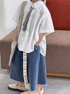 【100-160cm】做舊牛仔闊腿八分褲