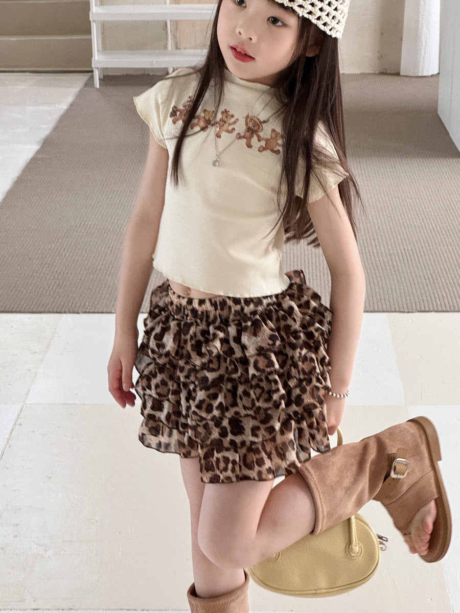 【100-150cm】美式辣妹復古印花木耳邊T