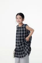 【90-150cm / F】【親子裝】日系荷葉邊黑灰格背心裙