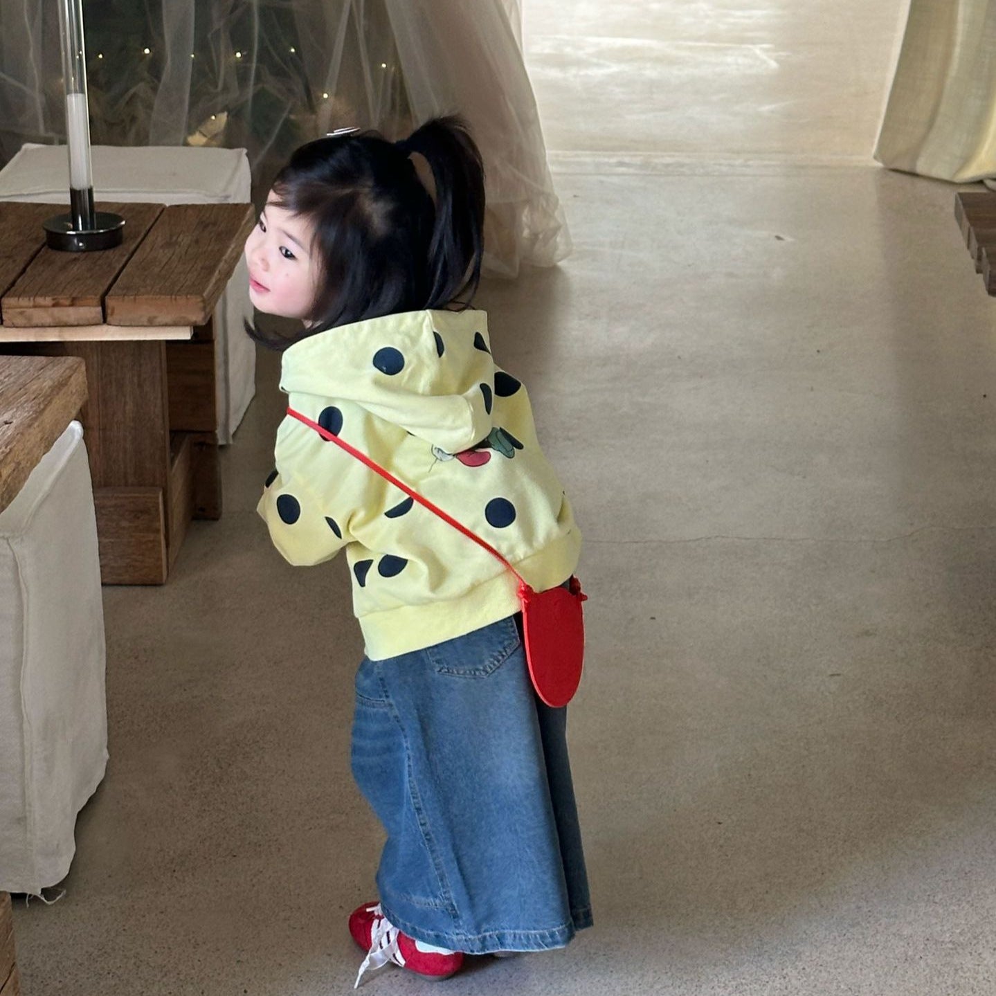 【90-140cm】大波點連帽外套 | 牛仔褲