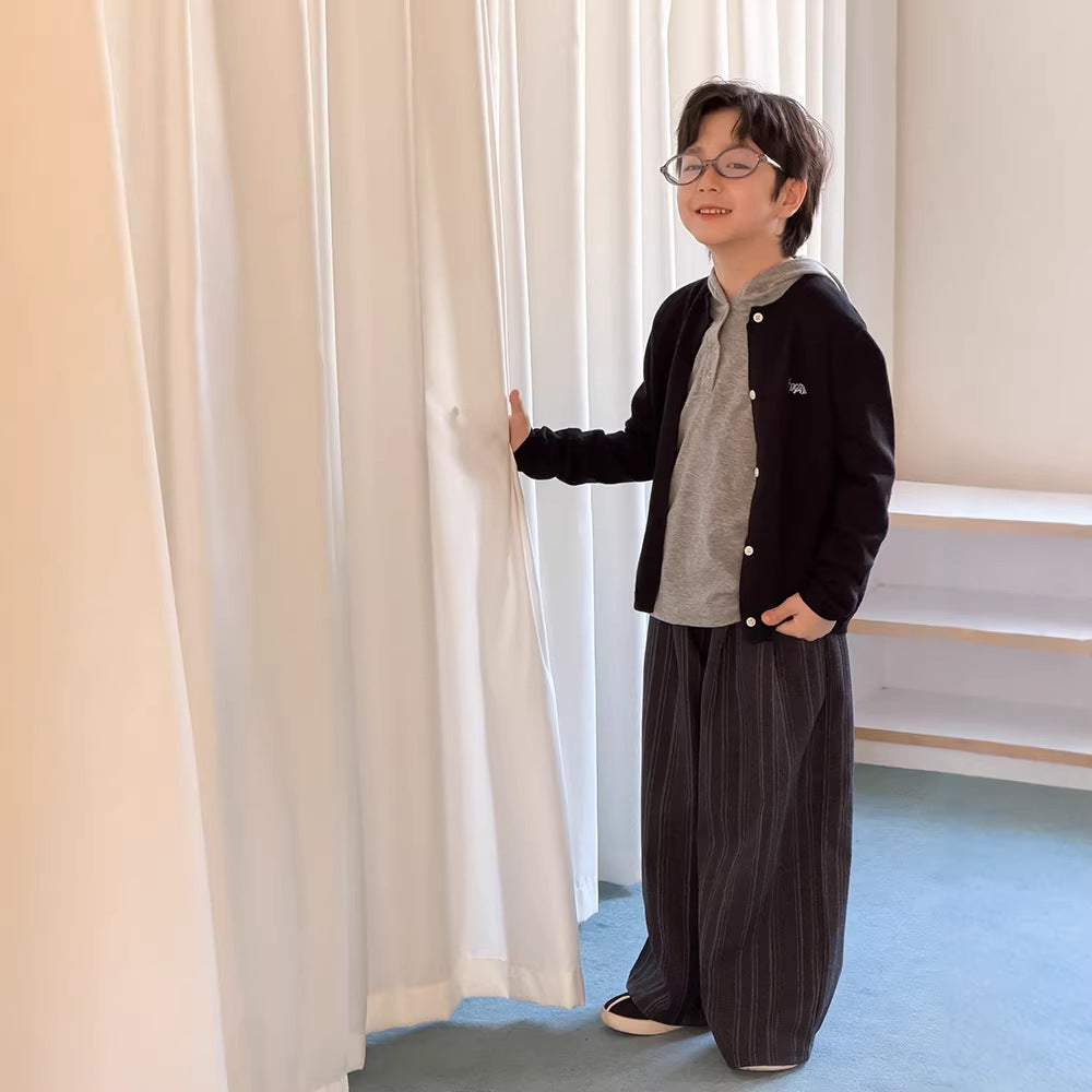 【100-170cm】條紋直筒西裝褲