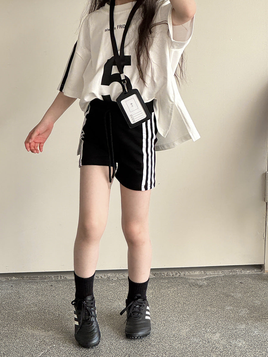 【100-150cm】韓版三條槓休閒短褲
