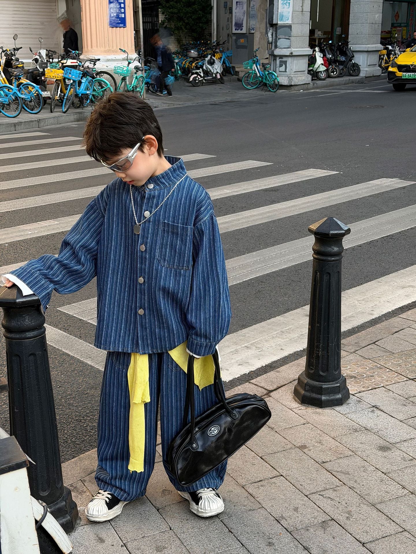 【90-160cm】條紋水洗牛仔套裝