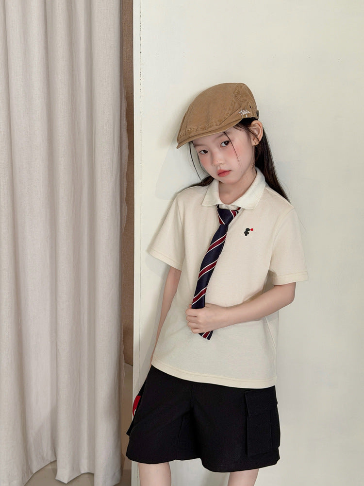 【100-170cm】學院風純色/波點翻領POLO衫