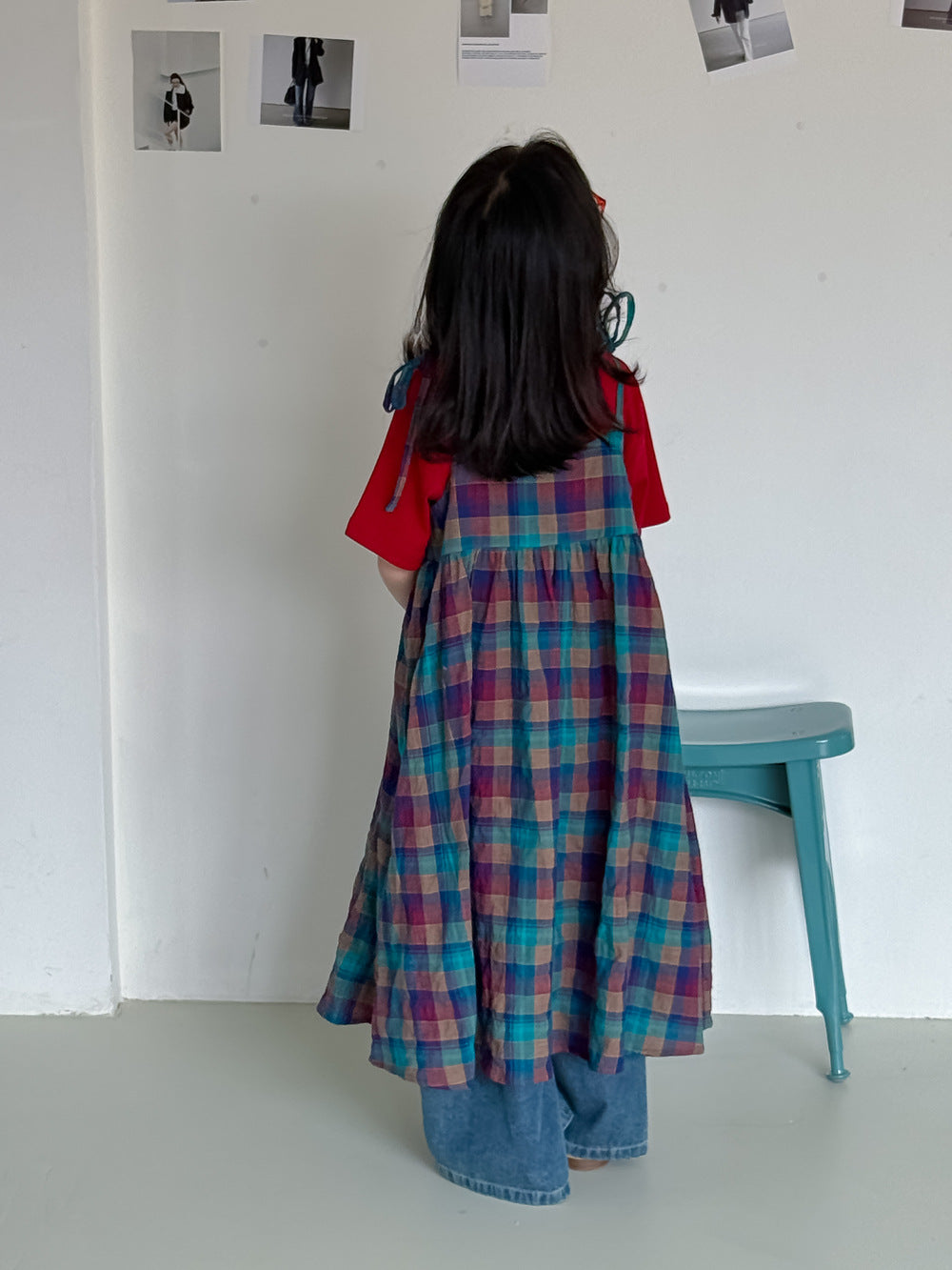 【90-150cm】韓版格紋彩色背心裙