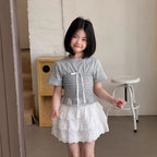 【120-160cm】韓版蝴蝶結彈性緊身短袖
