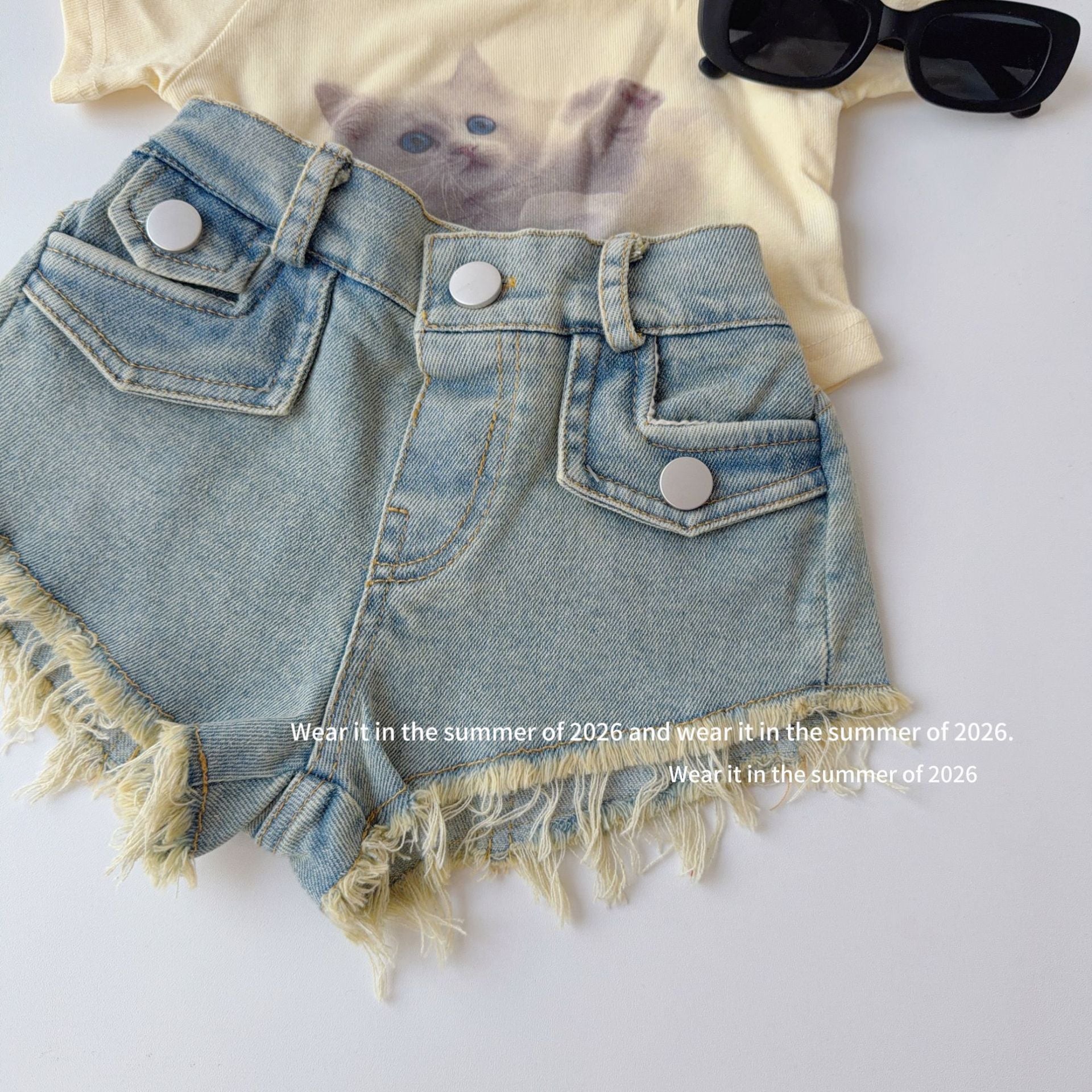 【90-150cm】復古毛邊包臀熱褲