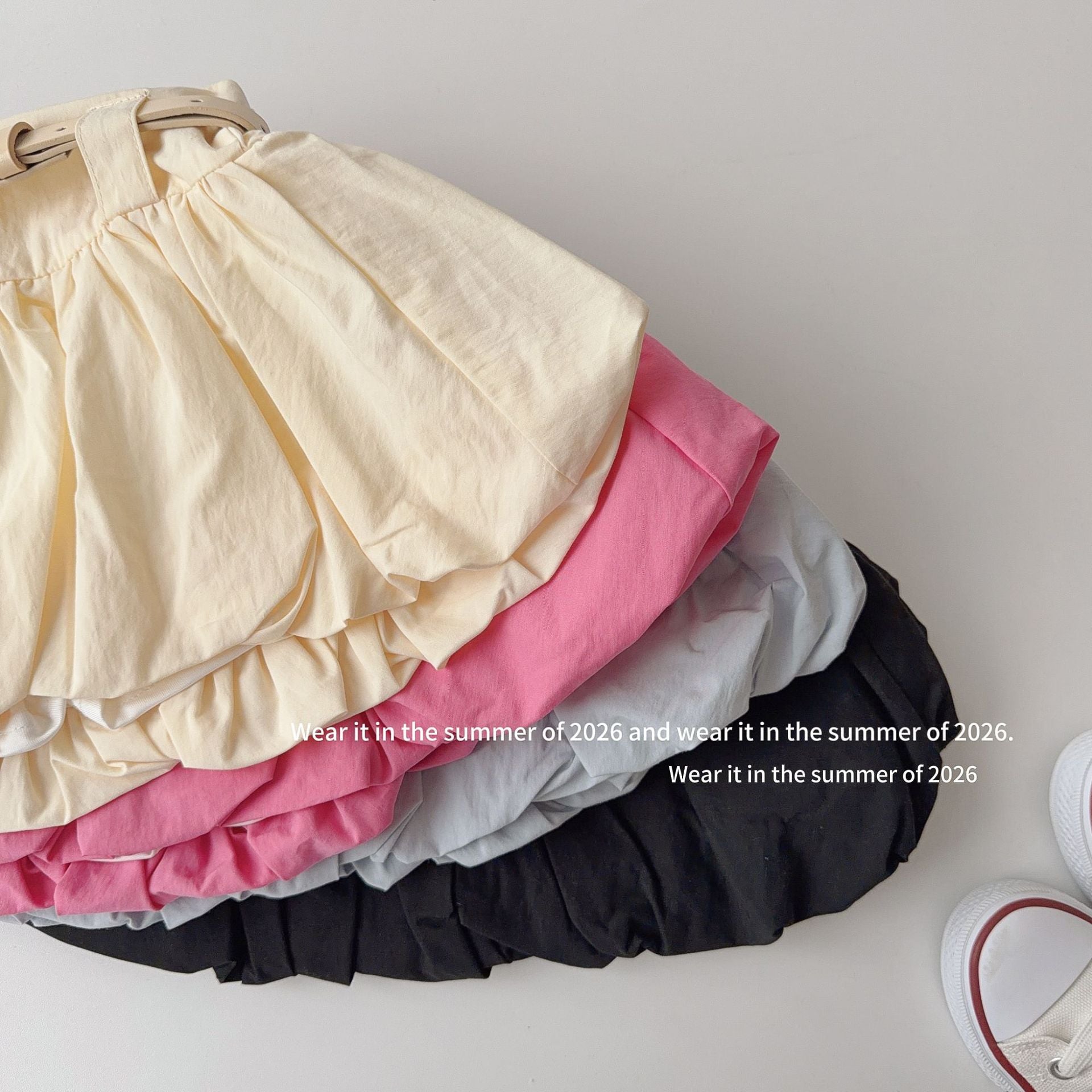 【90-150cm】【送皮帶】高腰立體花苞褲裙