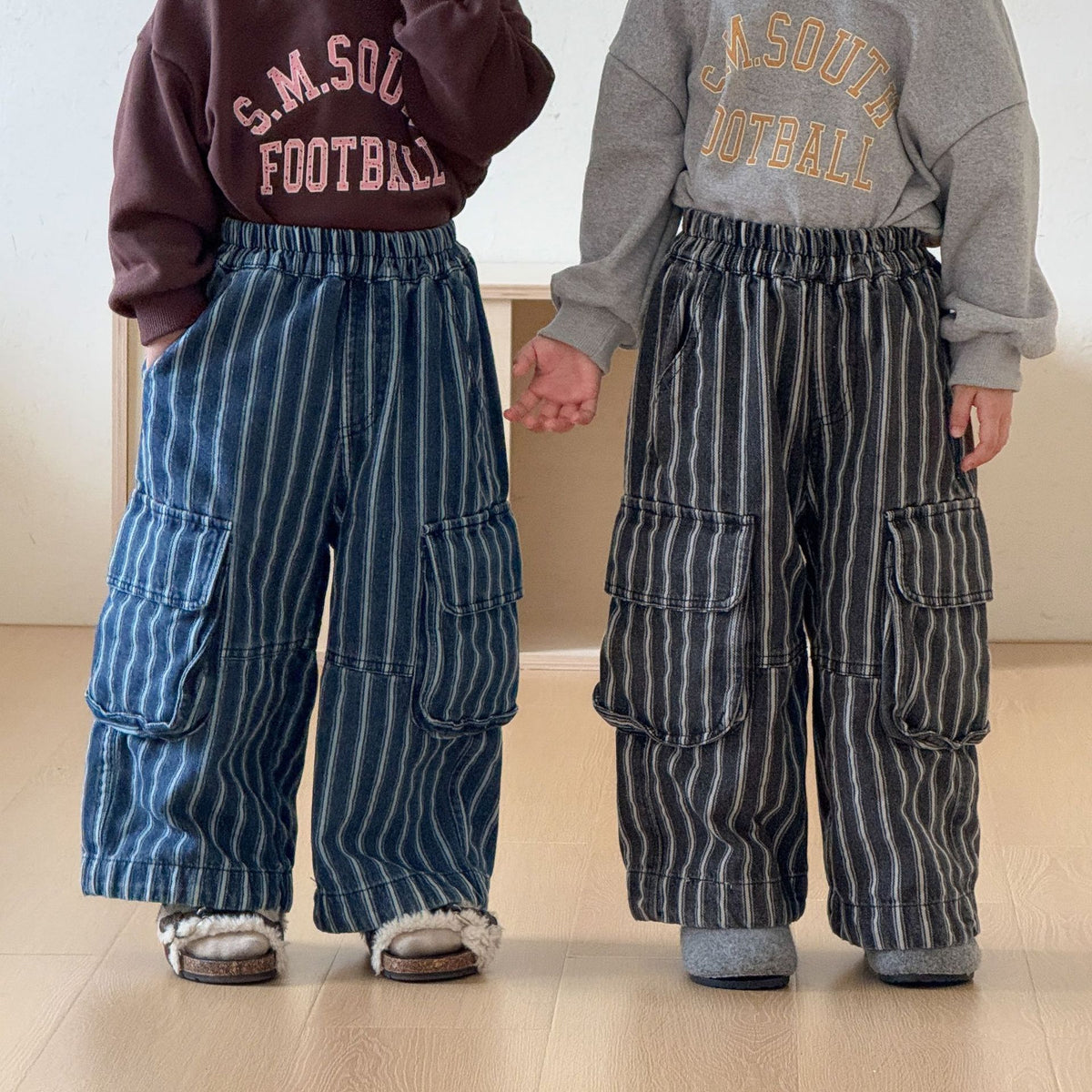 【80-150cm】條紋工裝牛仔褲