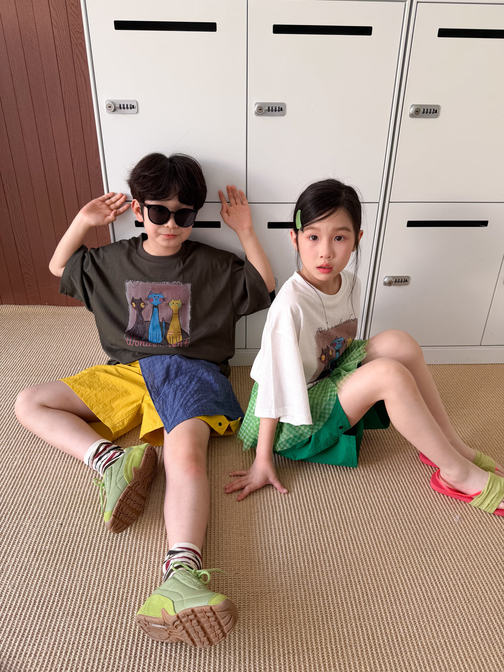 【100-160cm】韓版貓咪卡通T