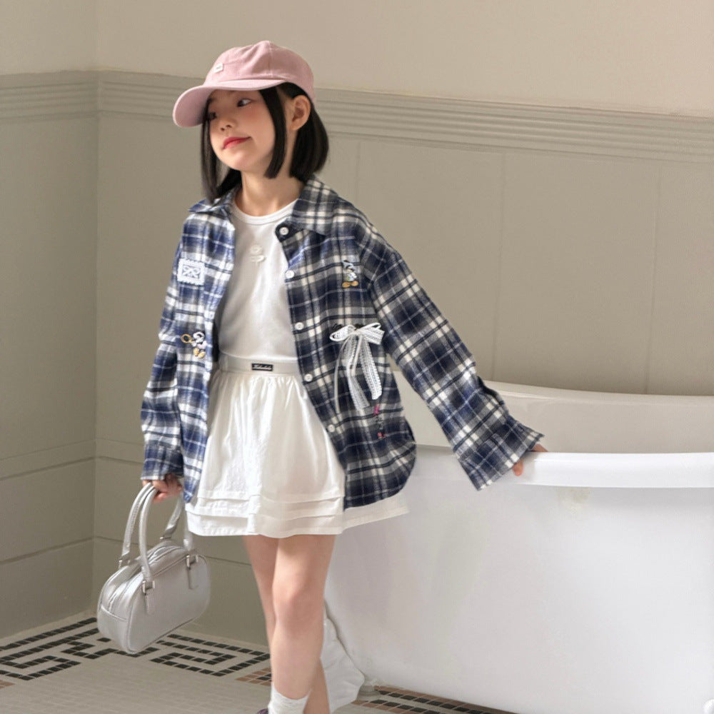 【100-160】韓版白色花朵背心