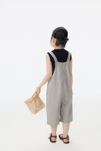 【90-150cm】日系條紋七分吊帶褲
