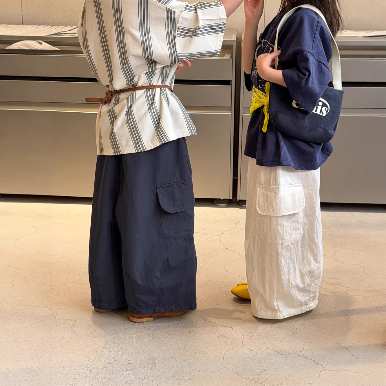 【90-150cm】韓版寬鬆抽繩闊腿休閒褲