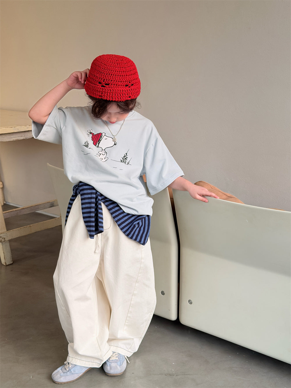 【90-150cm】韓版明線休閒褲