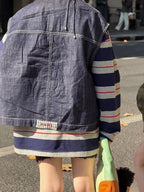 【90-140cm】寬鬆條紋T恤 | 牛仔馬甲 | 不規則針織短褲