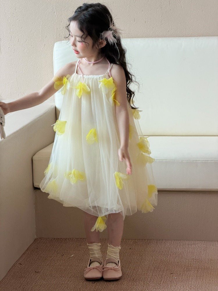 【90-150cm】韓系超仙氣質蝴蝶結花朵紗背心裙