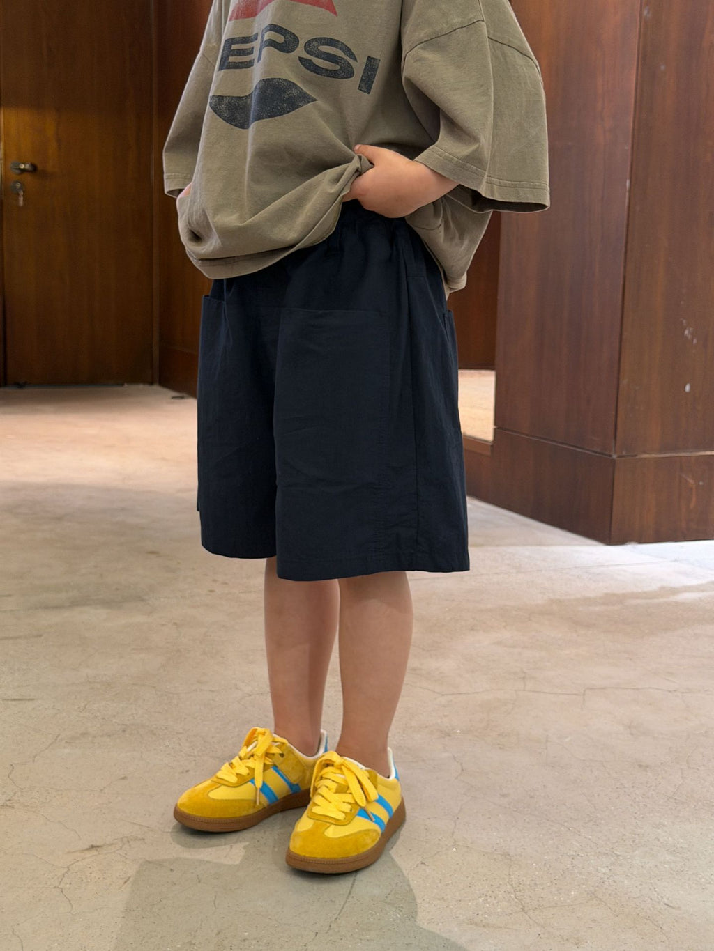 【90-150cm】韓版大口袋高級感速乾休閒五分褲