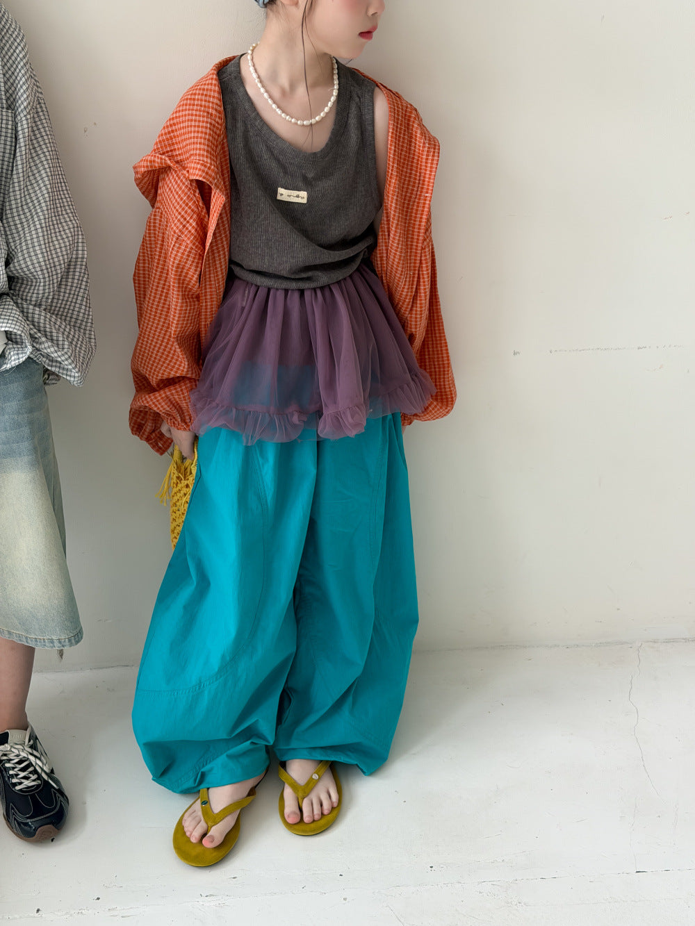 【100-160cm】韓版寬鬆百搭垂感彎刀褲