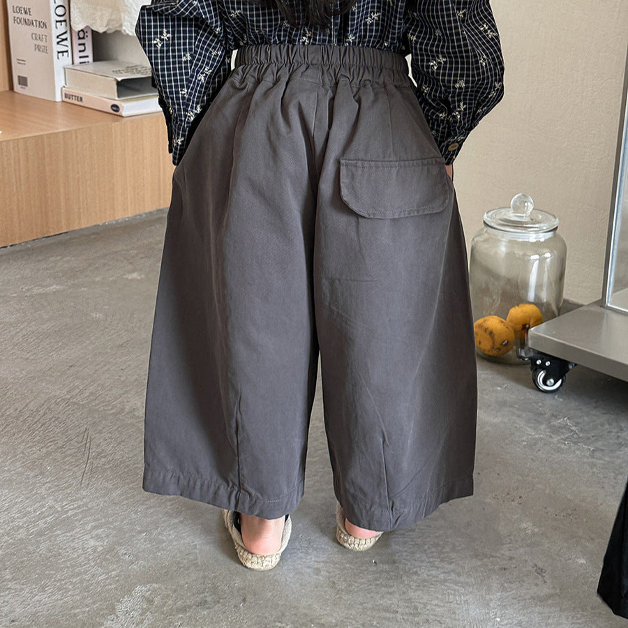 【80-140cm】簡約棉布寬鬆八分直筒褲