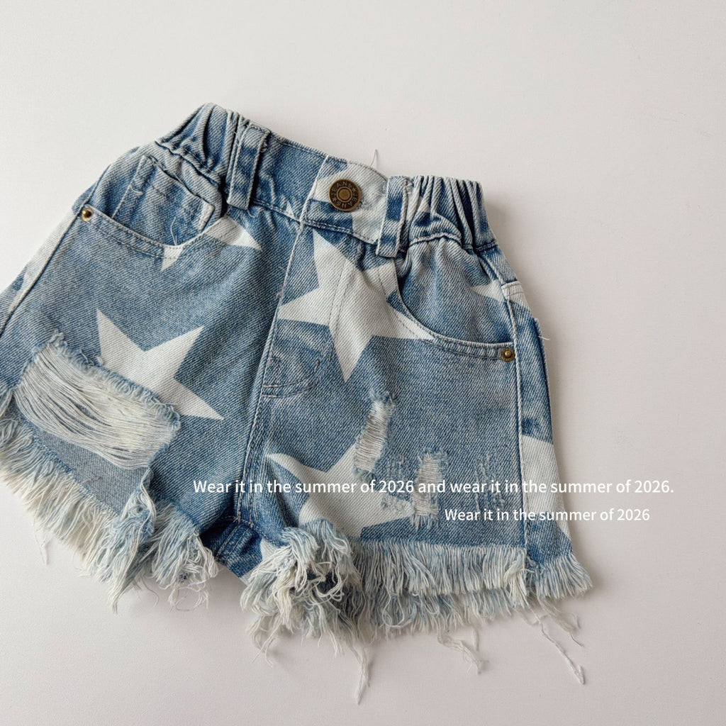 【90-150cm】毛邊破洞五角星熱褲