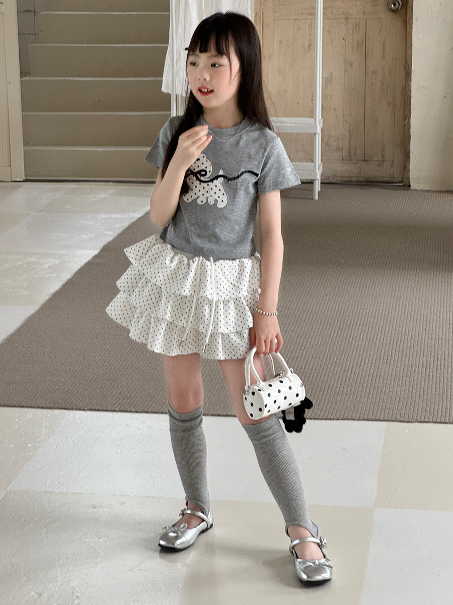 【100-150cm】蝴蝶結波點小狗T