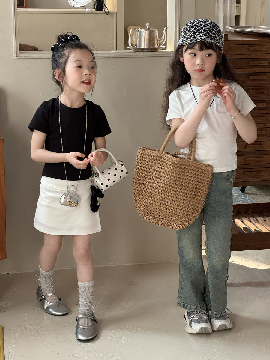【100-150cm】微喇修身牛仔喇叭褲