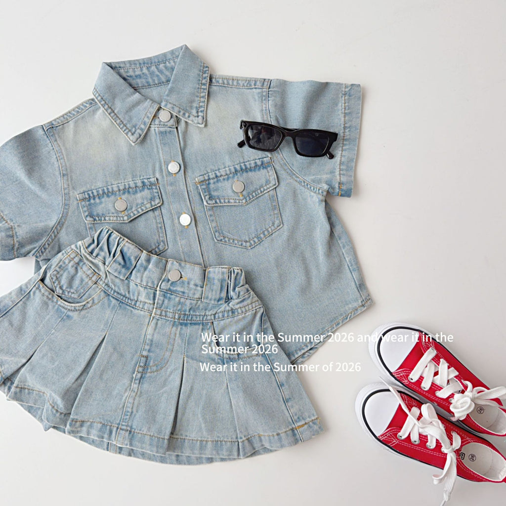 【90-150cm】牛仔短裙褲套裝
