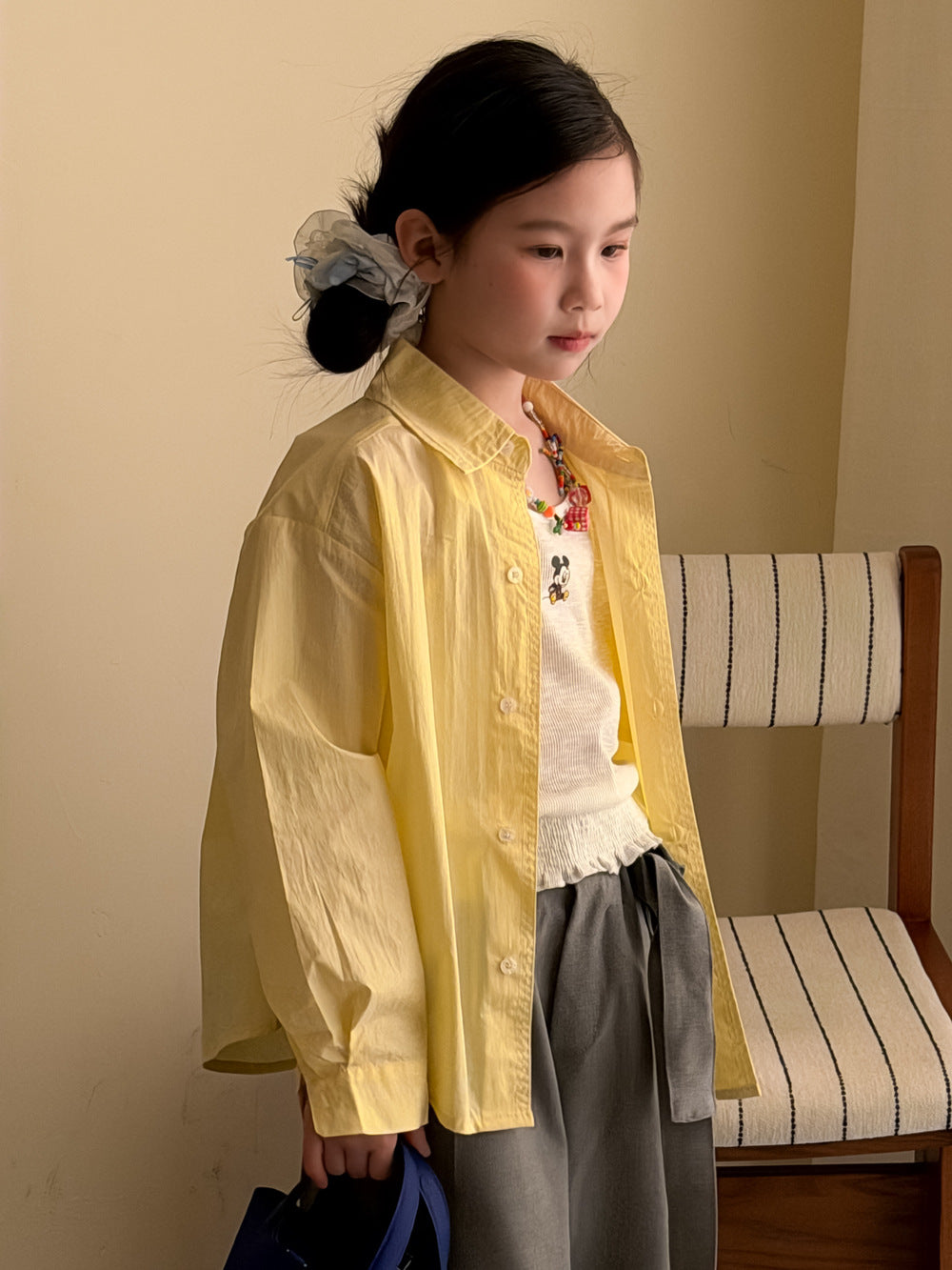 【100-160cm】韓版純色翻領襯衫