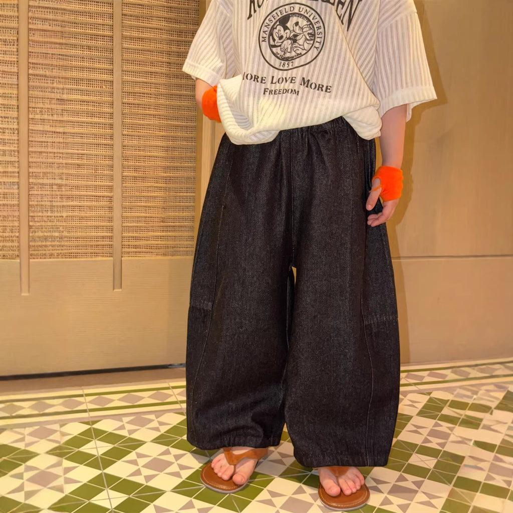【90-150cm】韓版純色百搭休閒彎刀褲