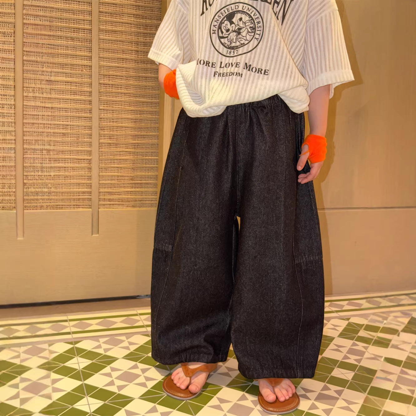 【90-150cm】韓版純色百搭休閒彎刀褲
