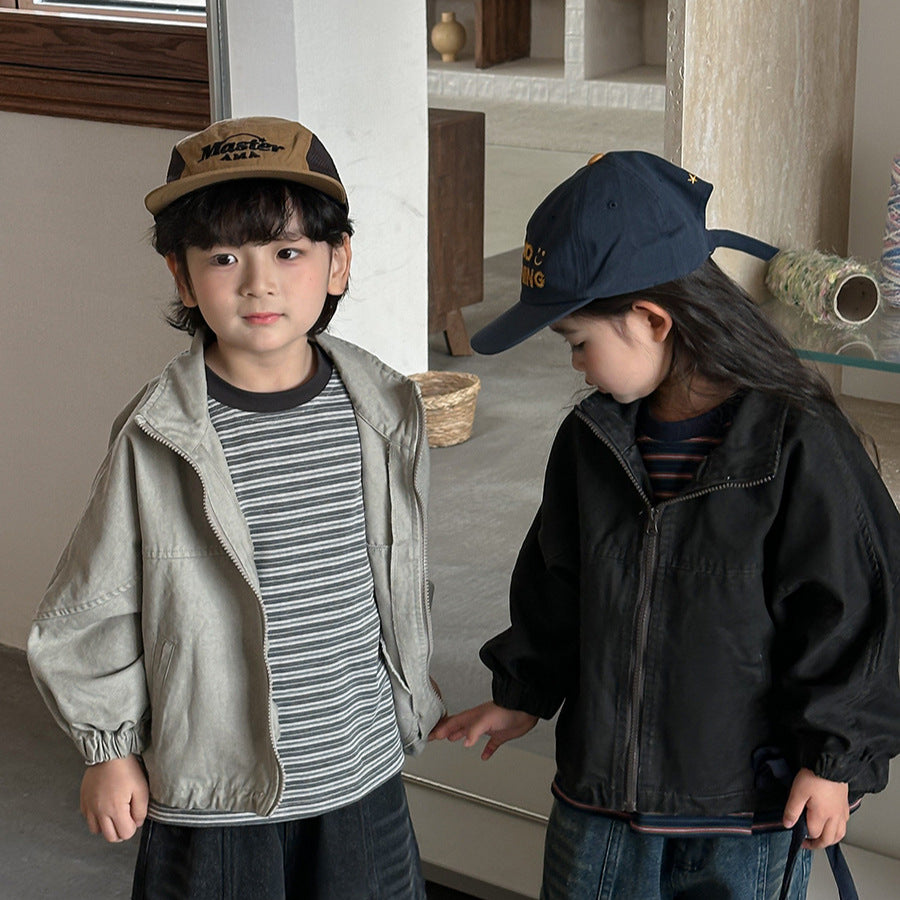 【80-140cm】做舊復古工裝短版夾克