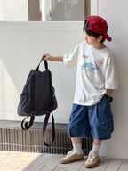 【100-170cm】砂洗全棉個性毛邊牛仔五分褲