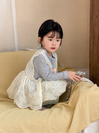 【90-140cm】韓版蕾絲網紗背心針織打底衫背心裙罩衫