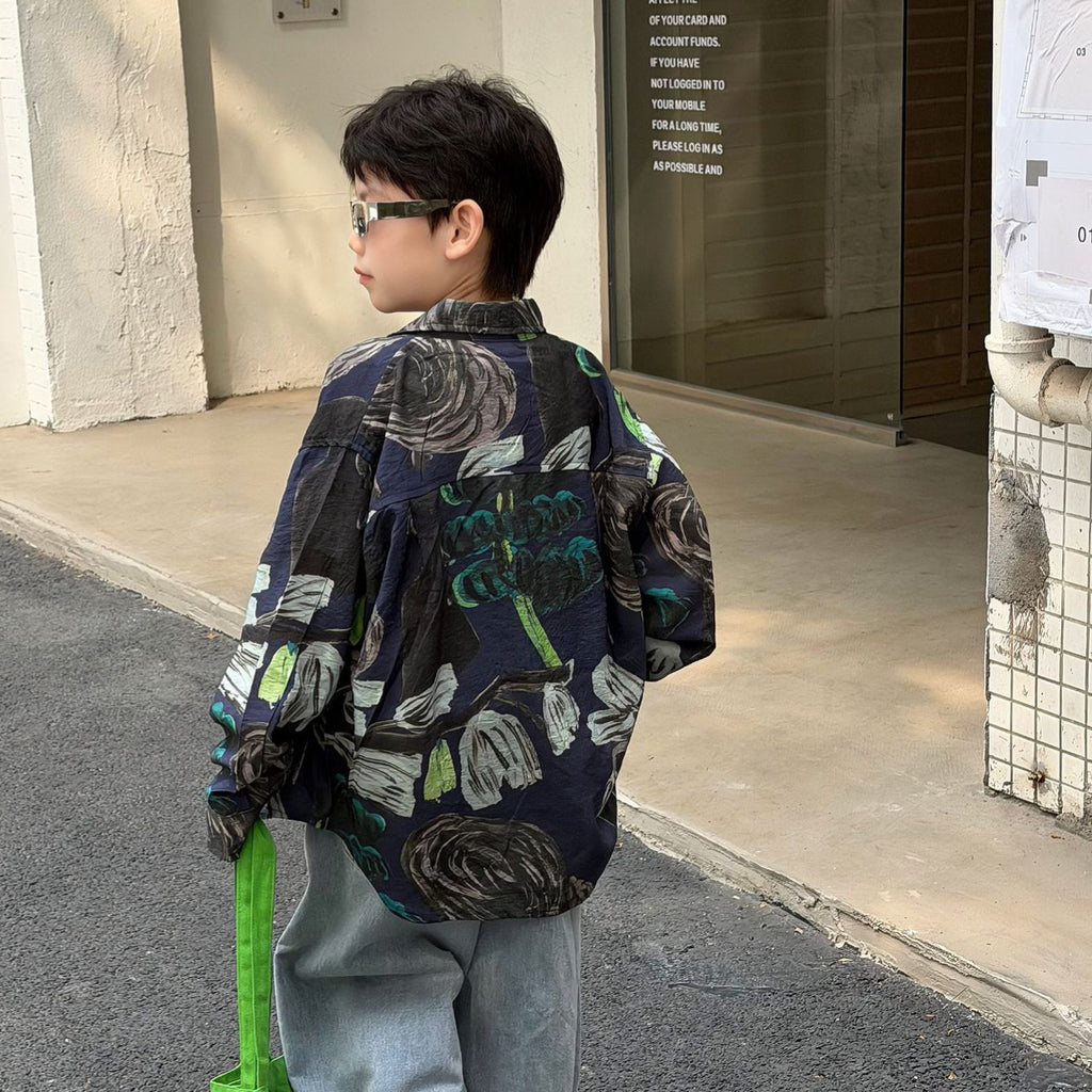 【90-160cm】潮帥抽象派藝術襯衫