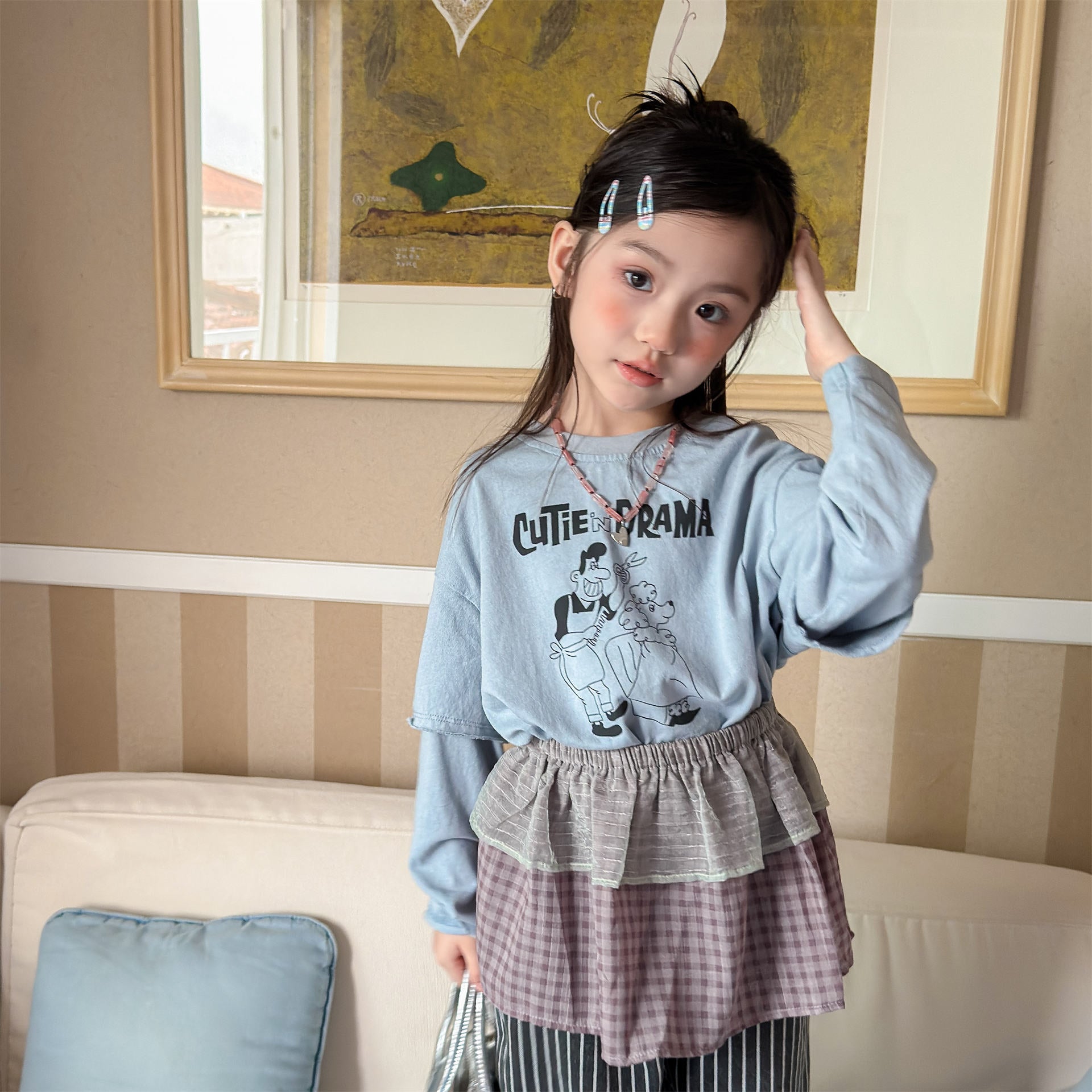 【80-130cm】韓版假兩件T