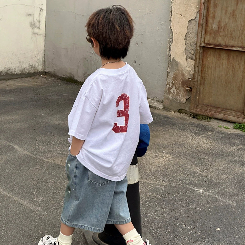 【100-160cm】羅紋領字母印花短袖